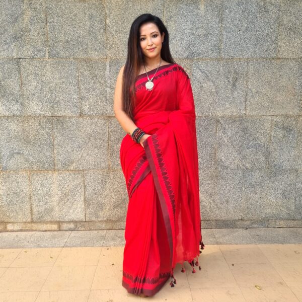 Luxury pure cotton handloom red saree saree