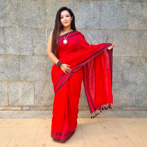 Luxury pure cotton handloom red saree saree - Image 2