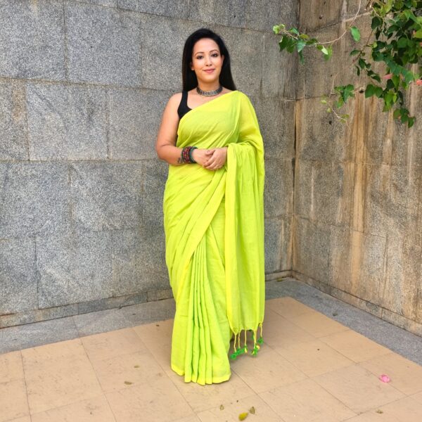 Khadi cotton green handloom saree