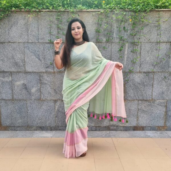 Premium Pure Cotton Mulmul Saree - Image 4