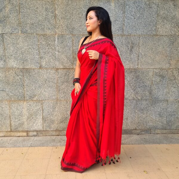 Luxury pure cotton handloom red saree saree - Image 3