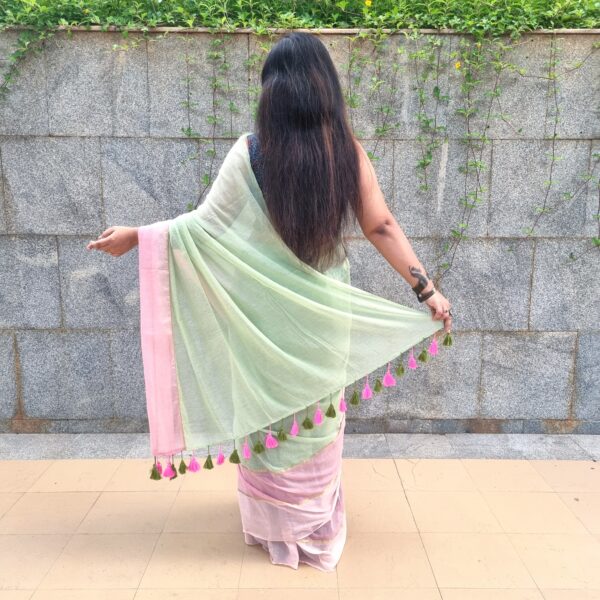 Premium Pure Cotton Mulmul Saree - Image 3