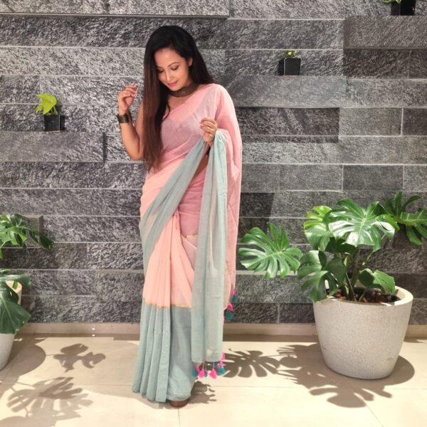 Premium Pure Cotton Mulmul Saree - Image 4