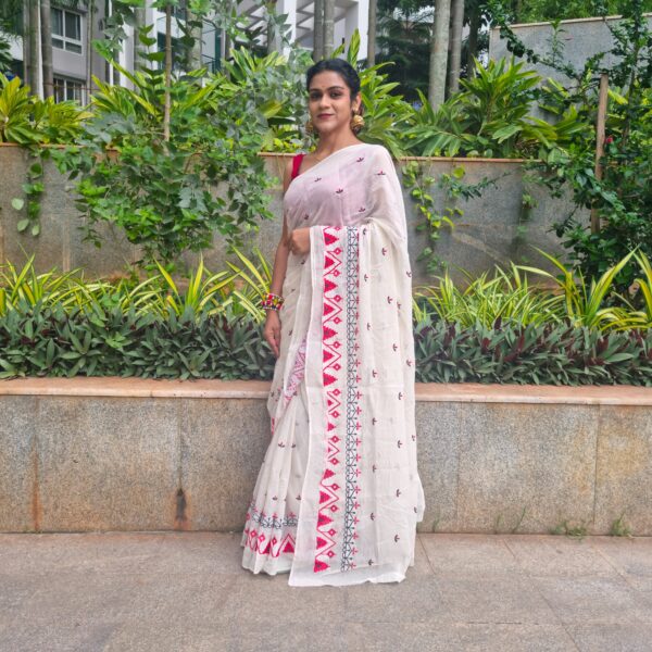 Pure cotton  embroidered white saree