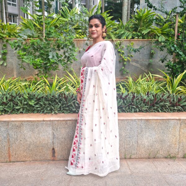 Pure cotton  embroidered white saree - Image 3