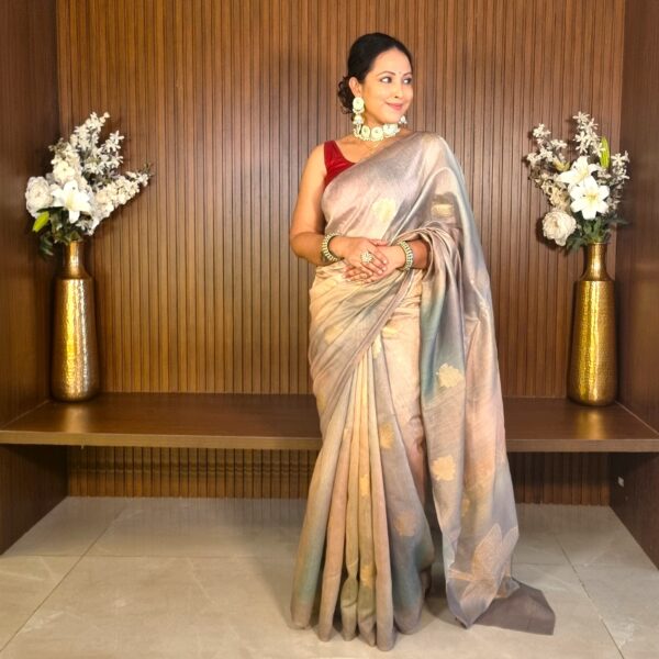 Luxury jacquard woven premium linen cotton saree - Image 4