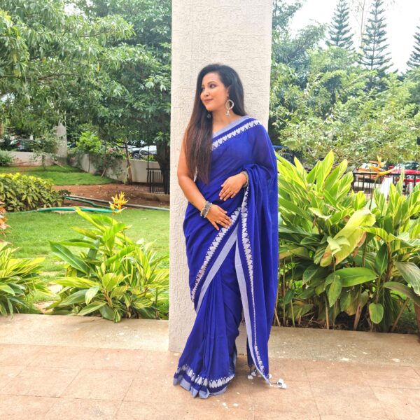 Luxury dark sage blue 100% pure cotton handloom saree - Image 4